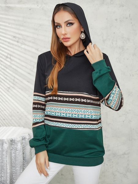 geo print striped hoodie 50wz#, White;black 
geo print striped hoodie 50wz#, White;black