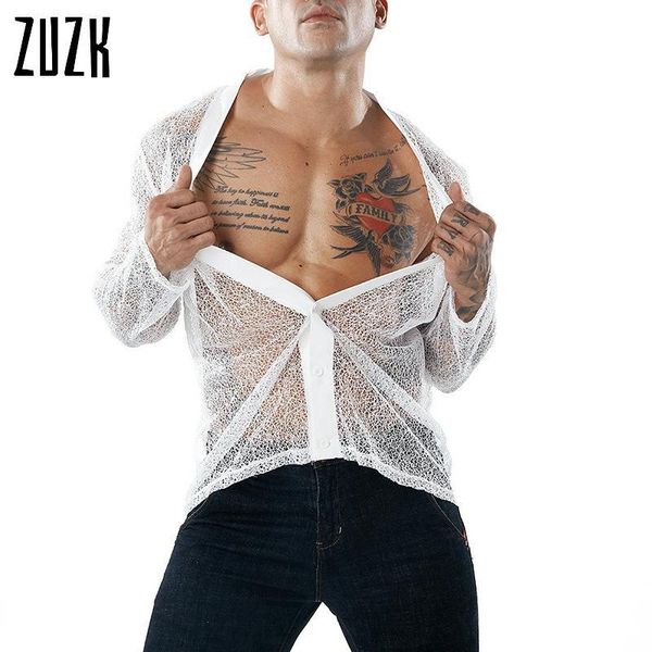 men's casual shirts mesh see-through button down shirt fashion v neck cardigan men club party perform transparent tee, White;black
men's casual shirts mesh see-through button down shirt fashion v neck cardigan men club party perform transparent tee, White;black
