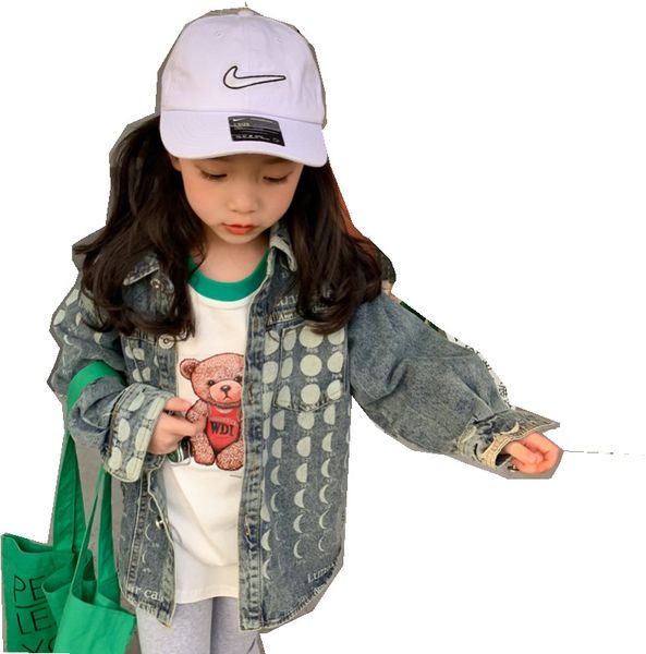 fashion girls denim jacket kids letter moon printed cowboy outwear 2022 spring children lapel long sleeve casual q4457, Blue;gray
fashion girls denim jacket kids letter moon printed cowboy outwear 2022 spring children lapel long sleeve casual q4457, Blue;gray
