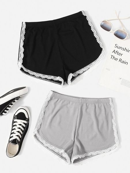 2pcs lace trim biker shorts o7am#, Black
2pcs lace trim biker shorts o7am#, Black