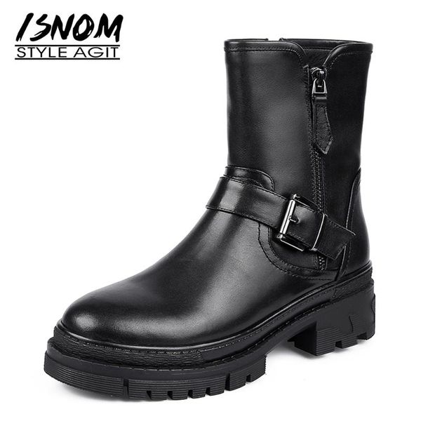 boots isnom genuine leather short booties buckle strap zip ankle women chunky heel platform shoes woman motorcycle boot wedges, Black
boots isnom genuine leather short booties buckle strap zip ankle women chunky heel platform shoes woman motorcycle boot wedges, Black