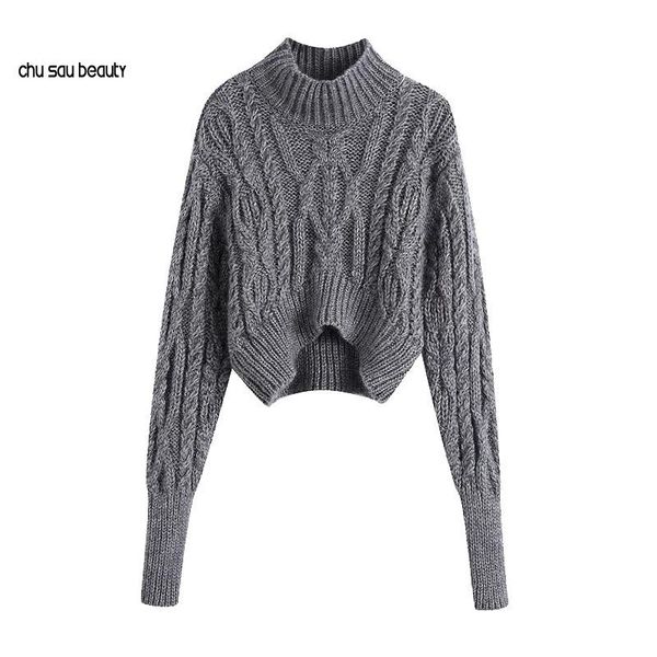 women 2021 fashion asymmetric cropped cable-knit sweater vintage high neck lantern sleeve female pullovers chic c30, White;black
women 2021 fashion asymmetric cropped cable-knit sweater vintage high neck lantern sleeve female pullovers chic c30, White;black