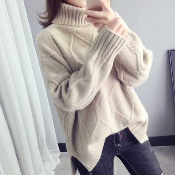 women's sweaters warm turtleneck women oversize sweater winter thick loose pullover korean long sleeve vintage for 2021, White;black
women's sweaters warm turtleneck women oversize sweater winter thick loose pullover korean long sleeve vintage for 2021, White;black