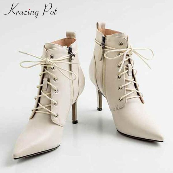 krazing pot fashion princess style genuine leather pointed toe stiletto high heels winter streetwear lace up ankle boots l121, Black
krazing pot fashion princess style genuine leather pointed toe stiletto high heels winter streetwear lace up ankle boots l121, Black