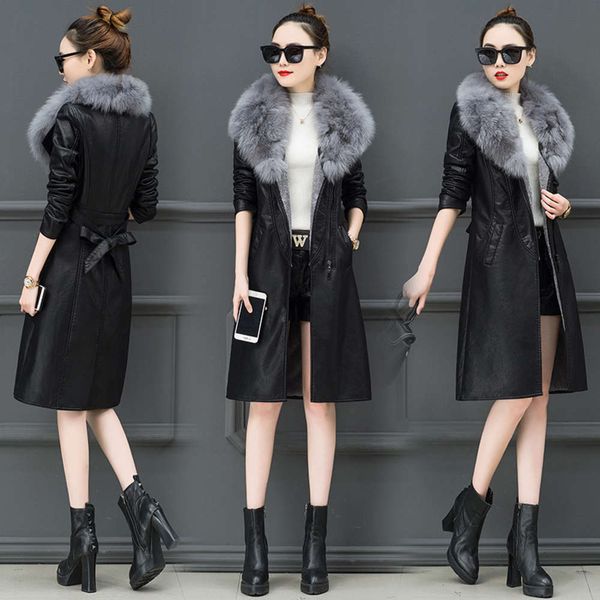 winter women's plush and thickened mid length korean 2019 new slim waist large fur collar leather coat, Black
winter women's plush and thickened mid length korean 2019 new slim waist large fur collar leather coat, Black