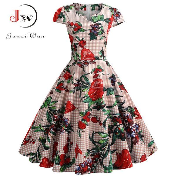 party dresses summer vintage dress women elegant floral print slim a line v neck prom casual plus size holiday midi, White;black
party dresses summer vintage dress women elegant floral print slim a line v neck prom casual plus size holiday midi, White;black