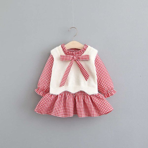 two drs fall 2019 new girls' piece set small lattice boutique q556, Red;yellow
two drs fall 2019 new girls' piece set small lattice boutique q556, Red;yellow