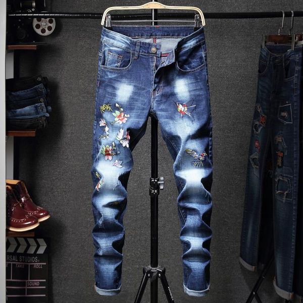 men's jeans embroidery male for men slim fit pants fashion man's trousers casual straight denim, Blue
men's jeans embroidery male for men slim fit pants fashion man's trousers casual straight denim, Blue