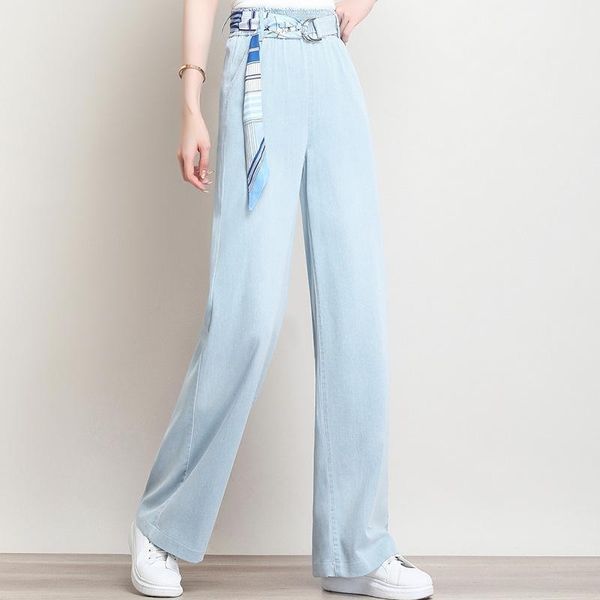 jeans women summer loose sense of tall waist straight vertical thin section show thin ice silk pants of mop the floor1, Blue
jeans women summer loose sense of tall waist straight vertical thin section show thin ice silk pants of mop the floor1, Blue