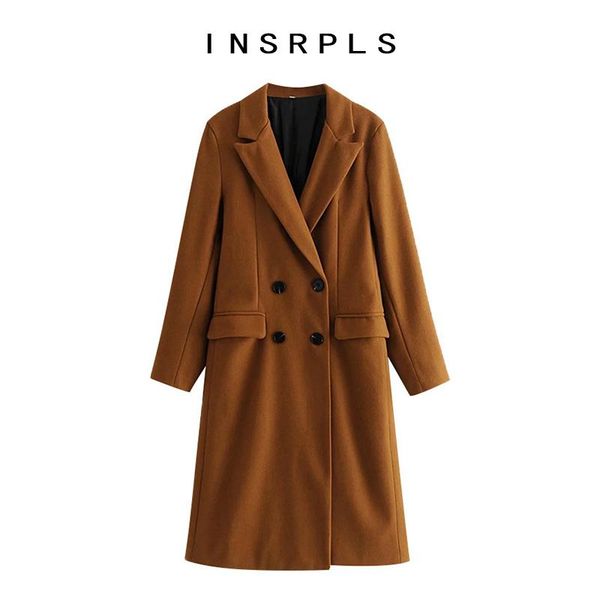 women's wool & blends insrpls women fashion with pockets double breasted woolen vintage long sleeve back vents female outerwear chic ov, Black
women's wool & blends insrpls women fashion with pockets double breasted woolen vintage long sleeve back vents female outerwear chic ov, Black