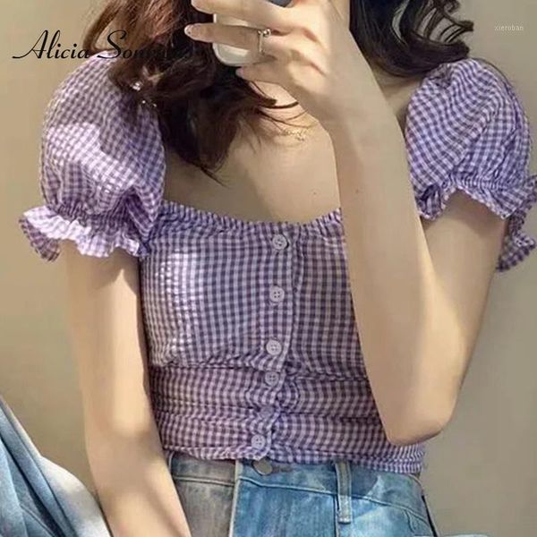 2021 for summer new temperament puff sleeve plaid women's fashion colthing single-breasted short shirts women blouses1, White
2021 for summer new temperament puff sleeve plaid women's fashion colthing single-breasted short shirts women blouses1, White