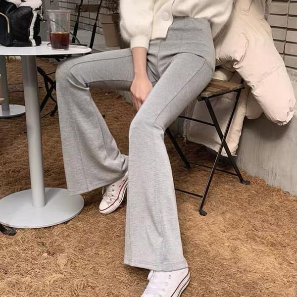 europe flare pants women high waist 2021 spring summer temperament slimming leg long tight base casual pants women sx6a, Black;white