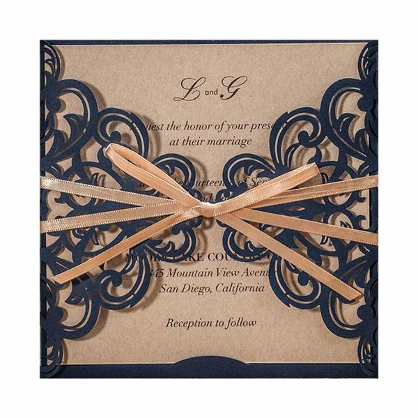 50pcs blue laser cut wedding invitations cards happy birthday gift greeting card with envelopes and handmade ribbon decorations
50pcs blue laser cut wedding invitations cards happy birthday gift greeting card with envelopes and handmade ribbon decorations