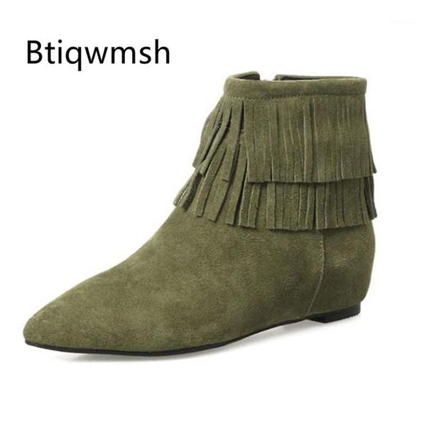 army green suede ankle boots women pointed toe tassel side zipper 3cm height increase short boots femme fashion cowboy1, Black
army green suede ankle boots women pointed toe tassel side zipper 3cm height increase short boots femme fashion cowboy1, Black