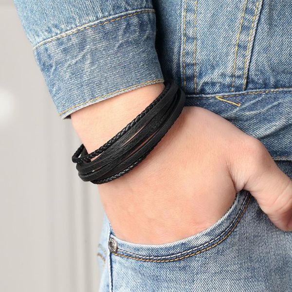 stylish rope charm braid leather bracelet multilayer black genuine leather bangle strap for men boy, Golden;silver
stylish rope charm braid leather bracelet multilayer black genuine leather bangle strap for men boy, Golden;silver
