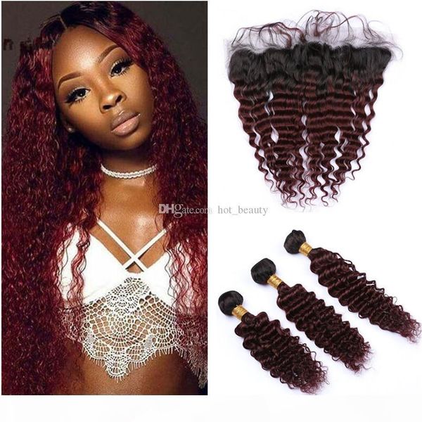 dark roots burgundy red ombre curly human hair bundles with frontal closure deep wave 2 tone 1b 99j wine red virgin hair extensions, Black
dark roots burgundy red ombre curly human hair bundles with frontal closure deep wave 2 tone 1b 99j wine red virgin hair extensions, Black