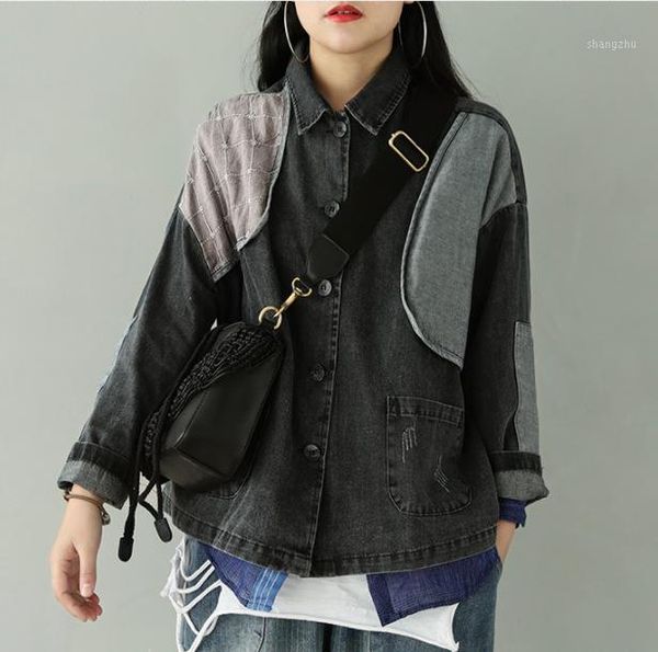 harajuku jean spliced women blouses personality irregular women long sleeve trend dark style denim shirt female lt901s301, White 
harajuku jean spliced women blouses personality irregular women long sleeve trend dark style denim shirt female lt901s301, White