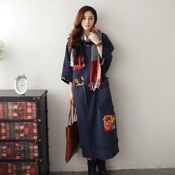 women's summer modern art linen robe, maxim dress, clothes, casual dress