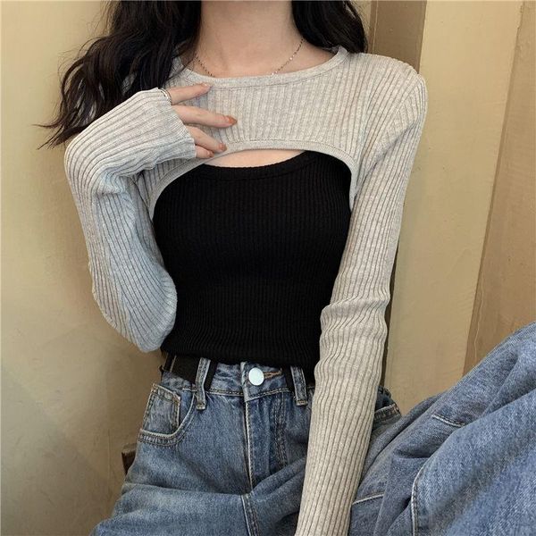 

women's knits & tees o-neck cropped sweater pullover crop super sweaters shirts for female autumn women solid, White