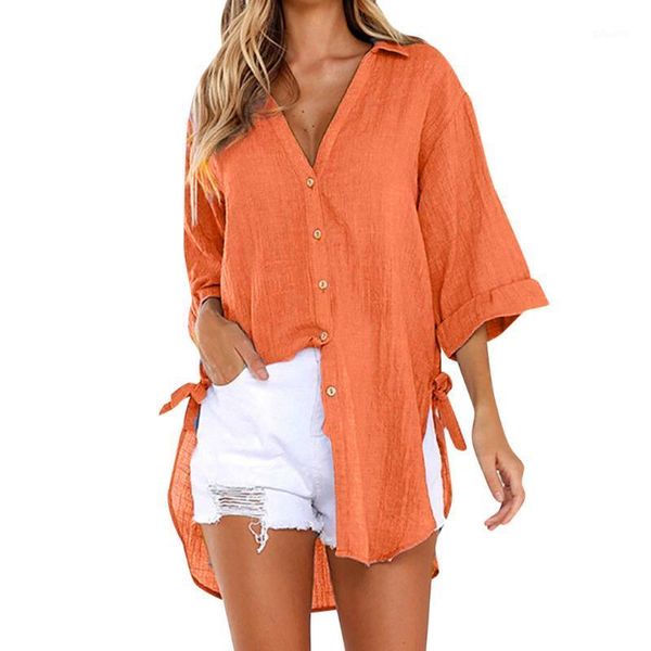womens blouse three quarter daily loose button long shirt dress casual cotton brief stand office wear chemise femme 20201, White
womens blouse three quarter daily loose button long shirt dress casual cotton brief stand office wear chemise femme 20201, White