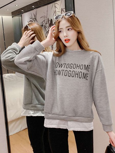 2sf4bwinter 2020 new versatile plush fake two piece pullover sweater loose casual long sleeve stitching women fashion, Black 
2sf4bwinter 2020 new versatile plush fake two piece pullover sweater loose casual long sleeve stitching women fashion, Black