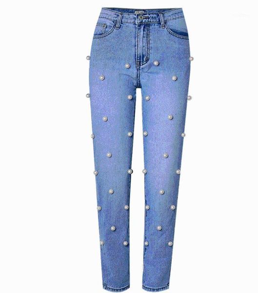 fashion big beading pearls jeans for women high waist boyfriend jeans mom casual loose straight1, Blue
fashion big beading pearls jeans for women high waist boyfriend jeans mom casual loose straight1, Blue