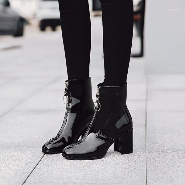 women shoes zipper boots woman front big zipper open botas mid-calf botines winter thick high heels patent leather booties1, Black
women shoes zipper boots woman front big zipper open botas mid-calf botines winter thick high heels patent leather booties1, Black