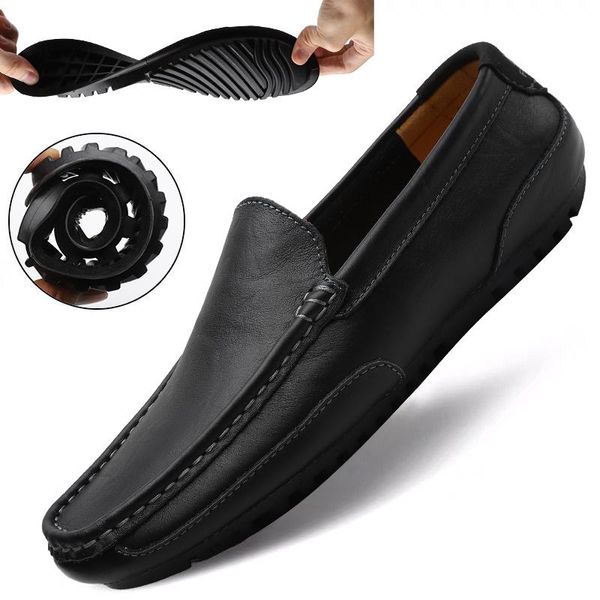 

мужчины натуральная кожа повседневная обувь высокого качества 2020 мужские мокасины мокасины дышащий скольжению на черном движущие обувь плю, Black