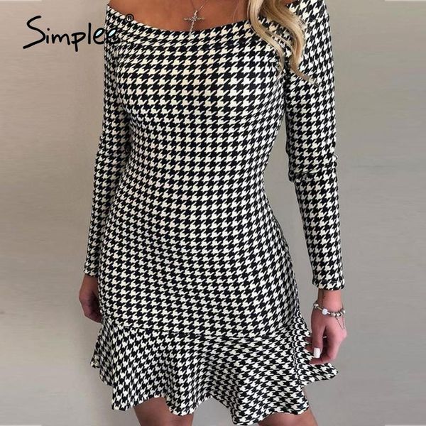 simplee one line collar women's dress check ruffle dress a-line elegant fashion women's nightclub style autumn 2020, Black;gray
simplee one line collar women's dress check ruffle dress a-line elegant fashion women's nightclub style autumn 2020, Black;gray