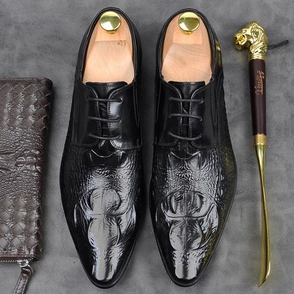 dress shoes elegant genuine leather formal men's derby oxfords alligator pattern pointed toe handmade modern party footwear am196, Black
dress shoes elegant genuine leather formal men's derby oxfords alligator pattern pointed toe handmade modern party footwear am196, Black