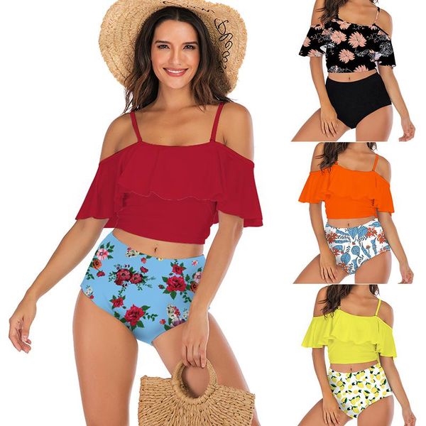 2021 new women bikini set ruffle floral printed swimsuit high waist bikini one word collar biquinis brazilian swimwear
2021 new women bikini set ruffle floral printed swimsuit high waist bikini one word collar biquinis brazilian swimwear