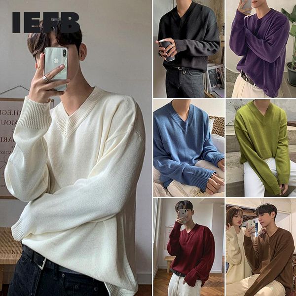 iefb men's v-neck sweater korean fashion loose long sleeve solid color bottoming kintted sweaters autumn witner basic kintwear, White;black 
iefb men's v-neck sweater korean fashion loose long sleeve solid color bottoming kintted sweaters autumn witner basic kintwear, White;black
