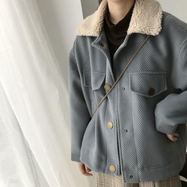 women's wool & blends corduroy woolen 2021 autumn and winter korean student small short lamb fur collar coat, Black
women's wool & blends corduroy woolen 2021 autumn and winter korean student small short lamb fur collar coat, Black