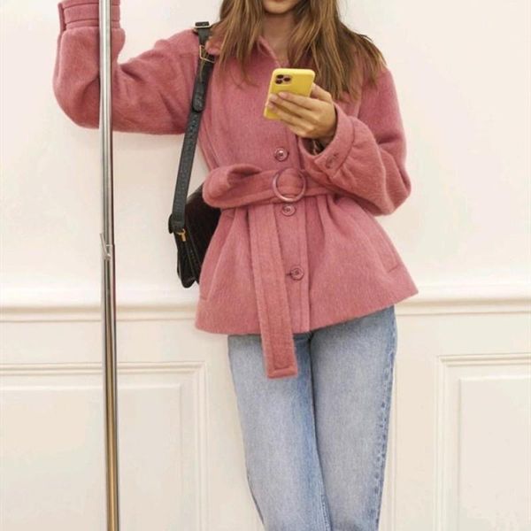 women's wool & blends women woolen jacket lace-up loose turn-down collar pink simple autumn and winter coat with sashes1, Black
women's wool & blends women woolen jacket lace-up loose turn-down collar pink simple autumn and winter coat with sashes1, Black