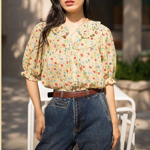 new retro yellow floral print blouse 2020 spring/summer peter pan ruffles trim collar lady shirt female puff sleeve blouses top, White
new retro yellow floral print blouse 2020 spring/summer peter pan ruffles trim collar lady shirt female puff sleeve blouses top, White
