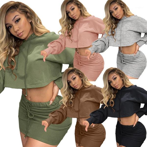 women 2 piece clubwear solid long sleeve pullover drawstring mini skirts set1, Gray
women 2 piece clubwear solid long sleeve pullover drawstring mini skirts set1, Gray
