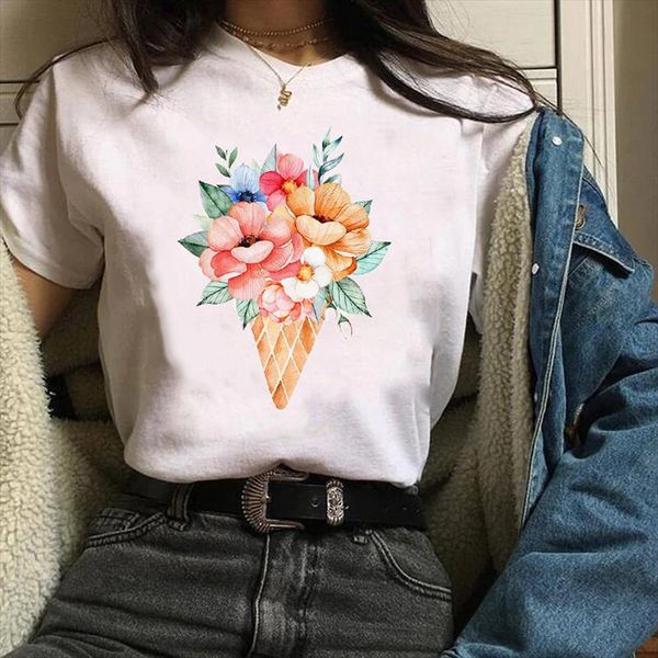 women print clothes graphic floral flower ice cream elegant ladies printing lady tees female t shirt womens t shirt, White 
women print clothes graphic floral flower ice cream elegant ladies printing lady tees female t shirt womens t shirt, White