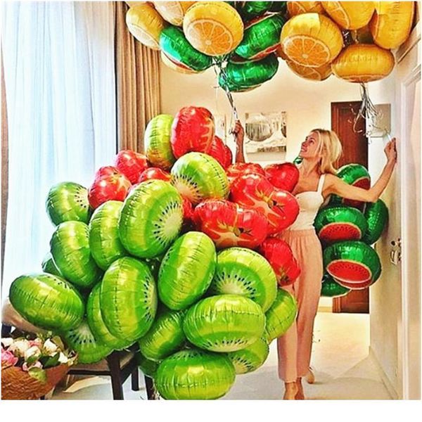10pcs Fruit Foil Helium Balloon 18'' Watermelon Kiwi Strawberry Orange Pine Ball Summer Party Decoration Supplies Sqczdg