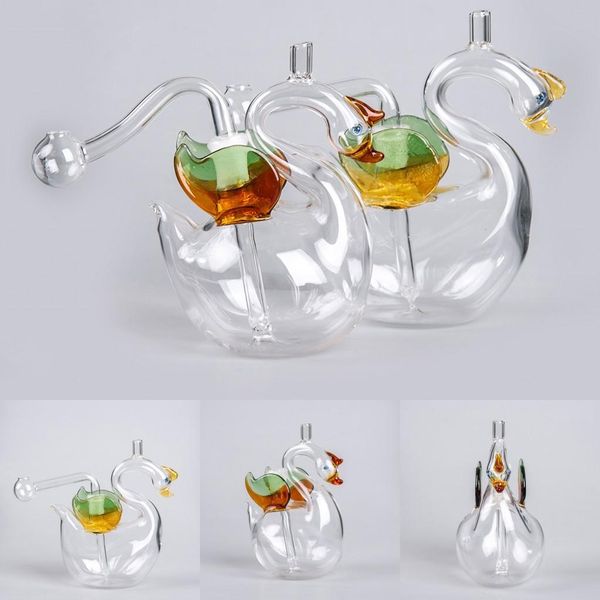 

10cm Swan Glass Dab Rigs Multifounction Oil Burner 10mm Mini Glass Hookah Smoking Pipe Bong with Cigeratte Holder Hand Craft Art FY2314