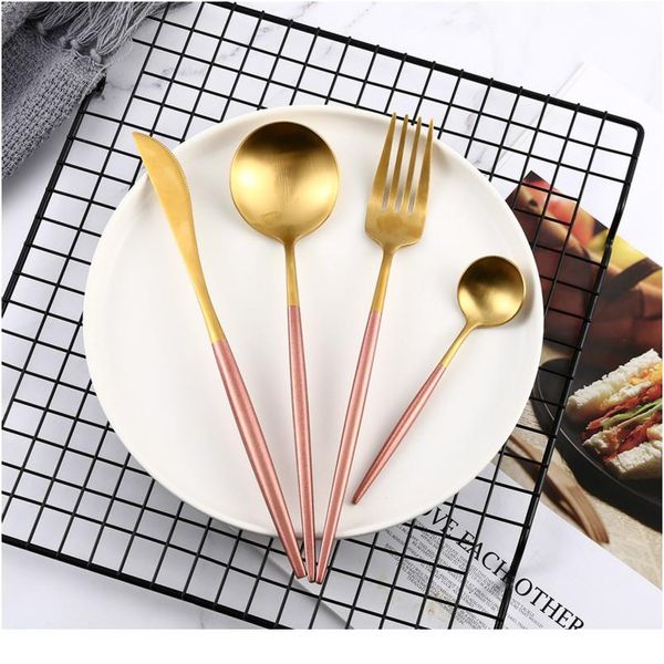 pink gold cutlery 4pcs/set steak knife spoon fork dessert spoon dinnerware set stainless steel western tableware cut bbypaq
pink gold cutlery 4pcs/set steak knife spoon fork dessert spoon dinnerware set stainless steel western tableware cut bbypaq