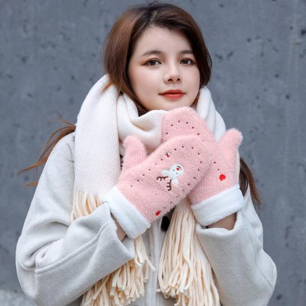 christmas knitted full finger gloves women winter cute cartoon elk embroidery thicken plush lined mittens outdoor hand warmer, Blue;gray
christmas knitted full finger gloves women winter cute cartoon elk embroidery thicken plush lined mittens outdoor hand warmer, Blue;gray
