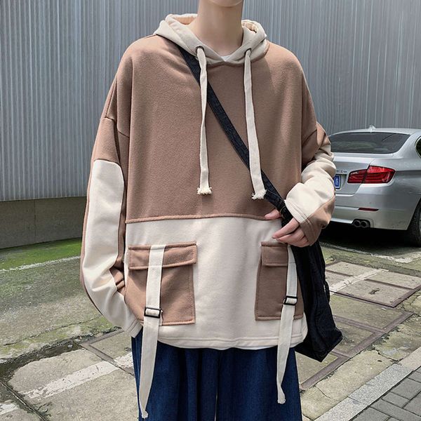 autumn and winter street hip hop brand loose hooded korean work clothes men's large pocket handsome color matching hoodie, Black
autumn and winter street hip hop brand loose hooded korean work clothes men's large pocket handsome color matching hoodie, Black