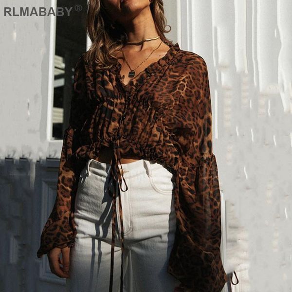 leopard cropped chiffon blouse shirt slim v neck puff sleeve lace up women summer autumn female bandage cardigan blouse, White
leopard cropped chiffon blouse shirt slim v neck puff sleeve lace up women summer autumn female bandage cardigan blouse, White