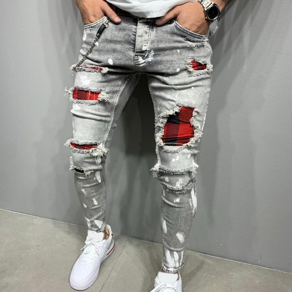 men's quilted embroidered jeans skinny jeans ripped grid stretch denim pants male elastic waist patchwork jogging denim trousers, Blue
men's quilted embroidered jeans skinny jeans ripped grid stretch denim pants male elastic waist patchwork jogging denim trousers, Blue