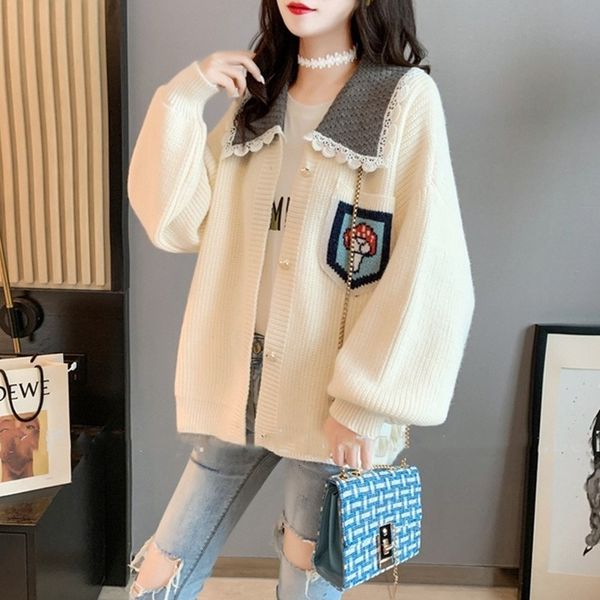 2021 new embroidered doll necklace women's sweater autumn lazying style single amendment mesh cardigan fashion txe7, White;black
2021 new embroidered doll necklace women's sweater autumn lazying style single amendment mesh cardigan fashion txe7, White;black