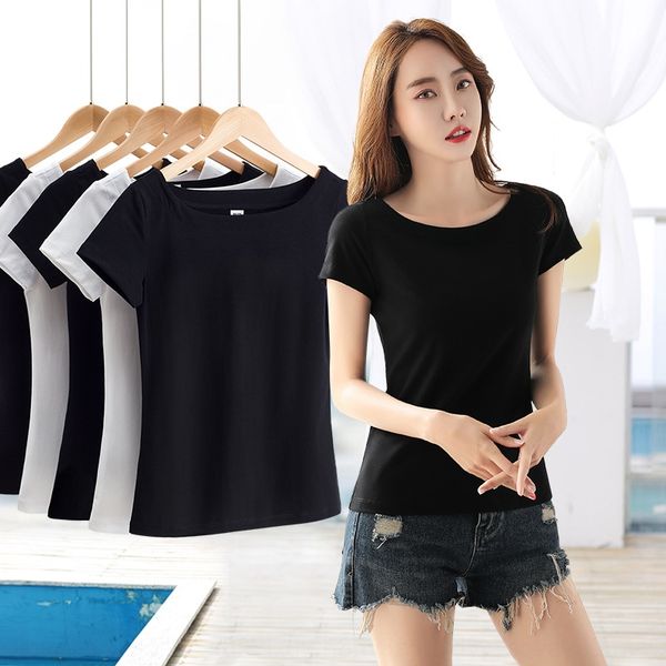 white short sleeve women summer slim fit coat t-shirt pure cotton versatile half round neck short sleeve black korean tight t-shirt
white short sleeve women summer slim fit coat t-shirt pure cotton versatile half round neck short sleeve black korean tight t-shirt