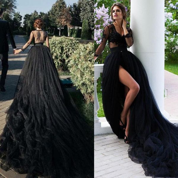 vintage black long train boho beach wedding dresses a line sheer back high slit front illusion bohemian tulle bridal gowns bride dress, White
vintage black long train boho beach wedding dresses a line sheer back high slit front illusion bohemian tulle bridal gowns bride dress, White
