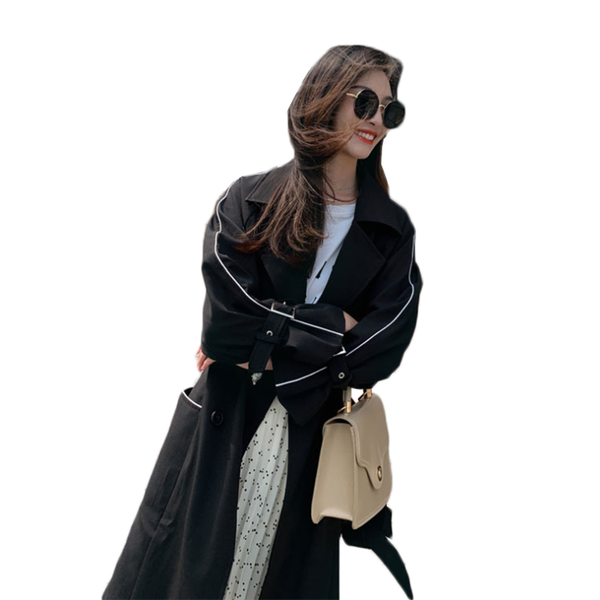 chic long trench coat for women's spring autumn outerwear korean style retro loose double-breasted belt windbreaker coat y167, Tan;black
chic long trench coat for women's spring autumn outerwear korean style retro loose double-breasted belt windbreaker coat y167, Tan;black