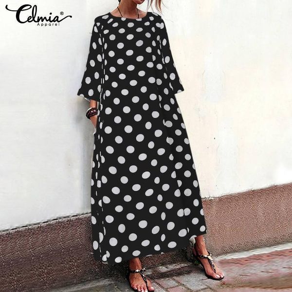 celmia summer sundress women vintage point dot long dress 2020 female casual o neck 3/4 sleeve loose party maxi vestidos s-5xl1, Black;gray
celmia summer sundress women vintage point dot long dress 2020 female casual o neck 3/4 sleeve loose party maxi vestidos s-5xl1, Black;gray