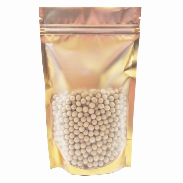 100pcs Lot 6 Sizes Stand Up Clear Front Gold Aluminum Foil Zip Lock Storage Bag Plastic Mylar Food Snack Retails Ziplock Pouch H Bbyrvv